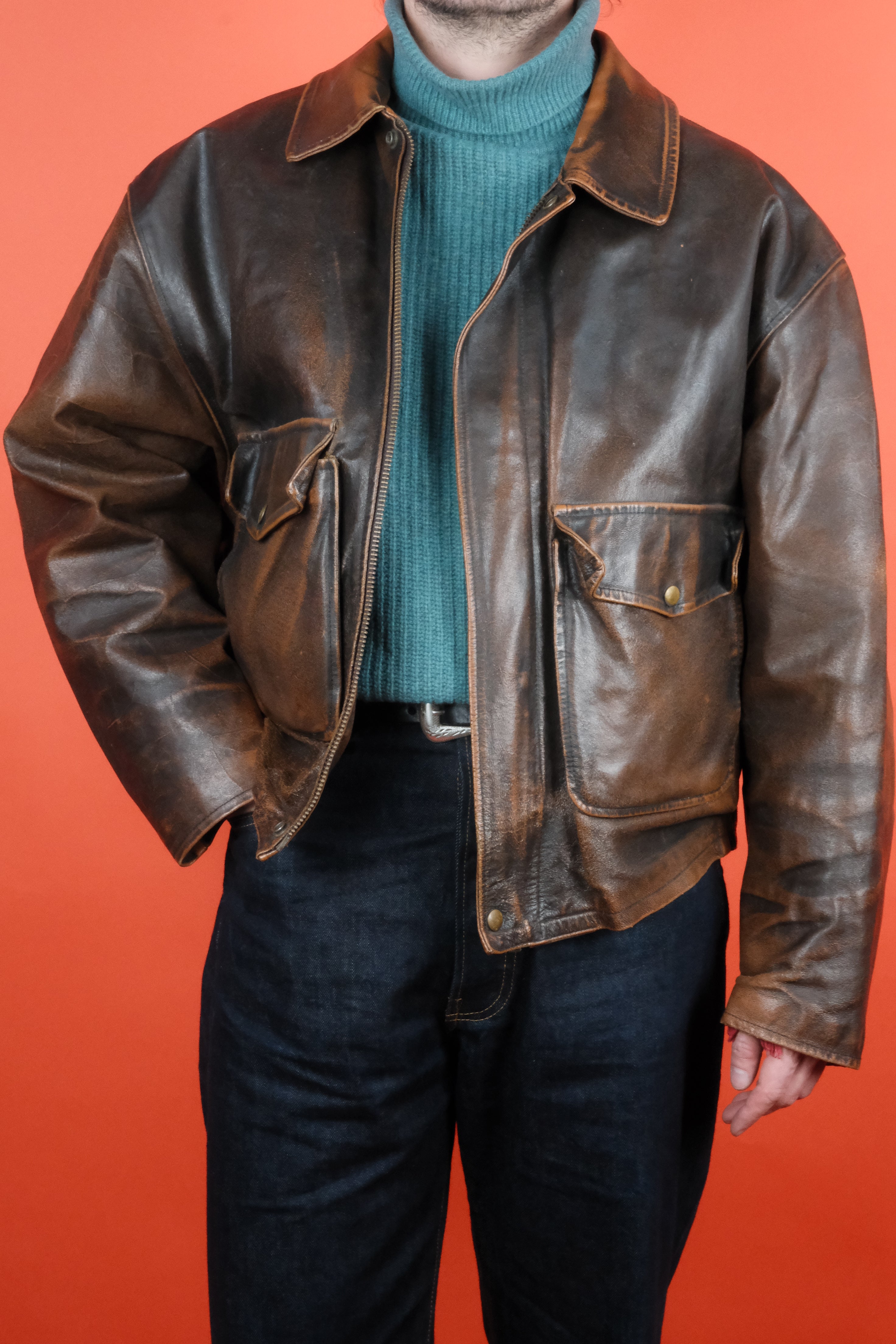 Polo Patina Brown Leather Jacket 'XL' ~ Vintage Store Clochard92.com