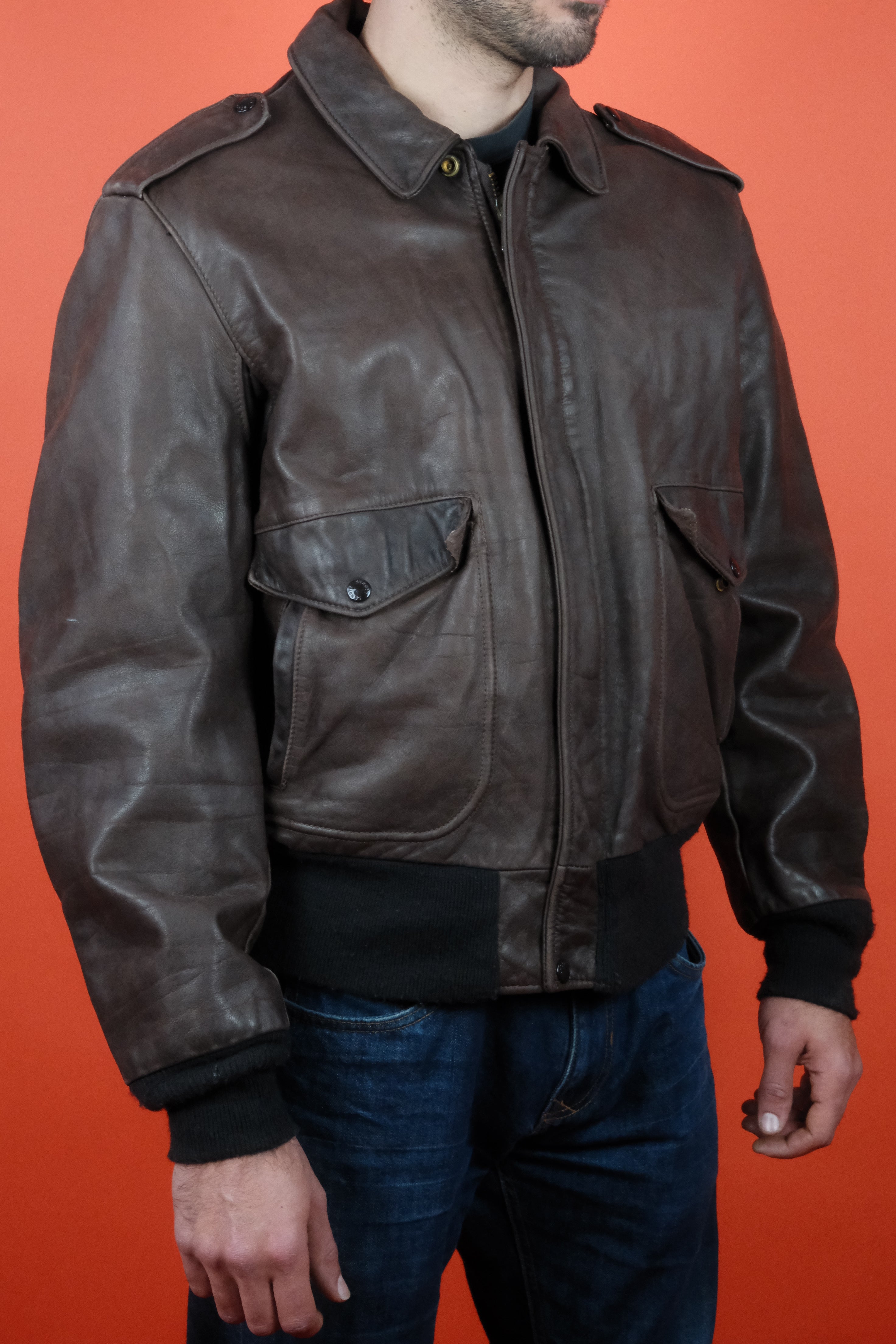 Schott Brown Leather Jacket Type A-2 'L/44' ~ Vintage Store