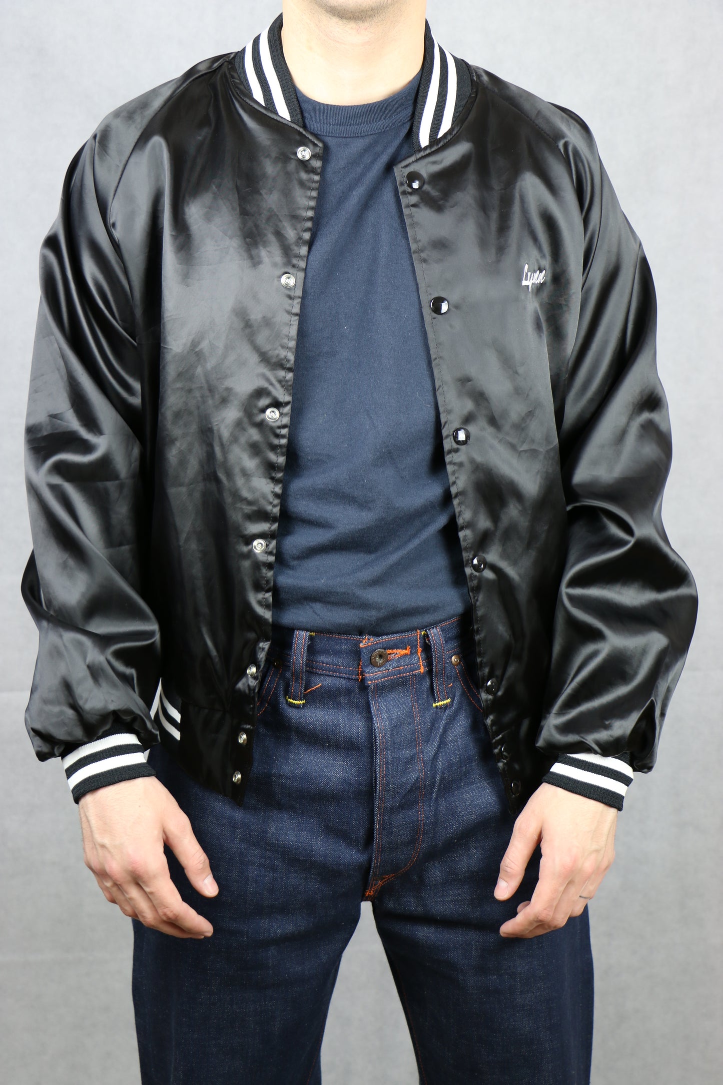 Satin Black Bomber Jacket (Jazz)  - vintage clothing clochard92.com