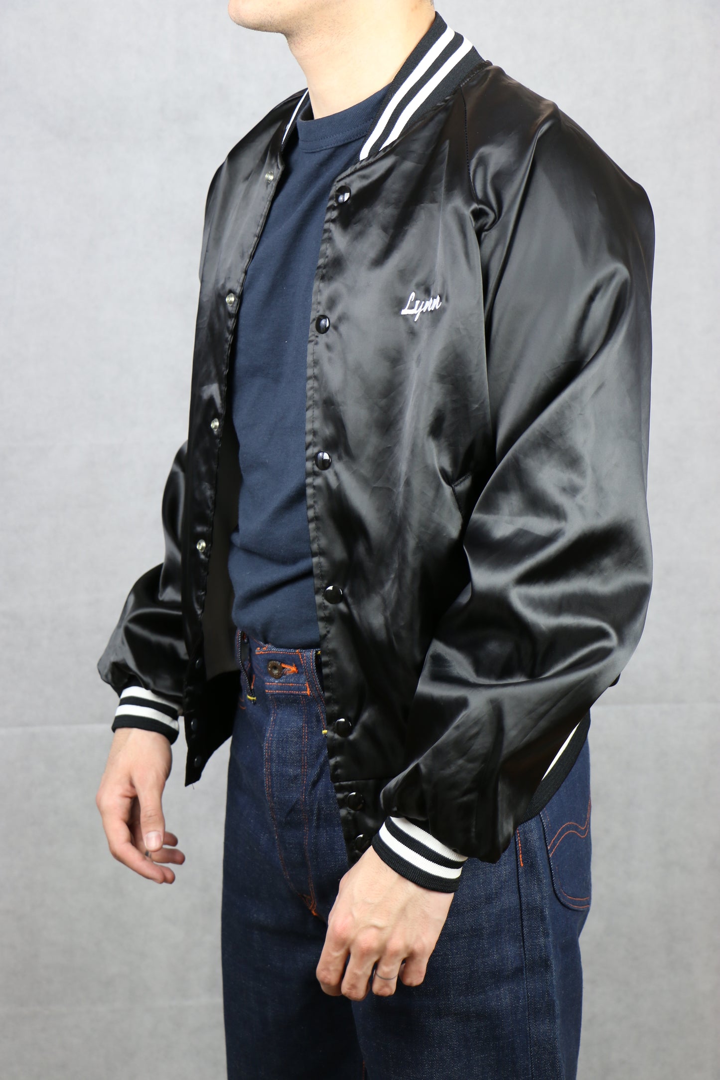 Satin Black Bomber Jacket (Jazz)  - vintage clothing clochard92.com