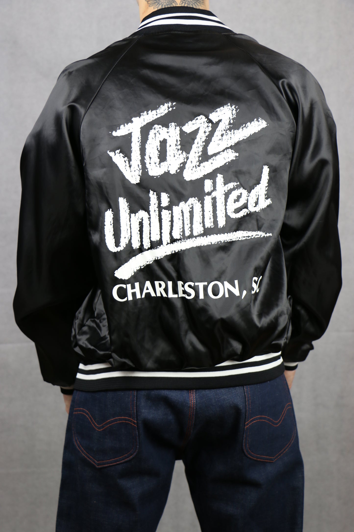 Satin Black Bomber Jacket (Jazz)  - vintage clothing clochard92.com