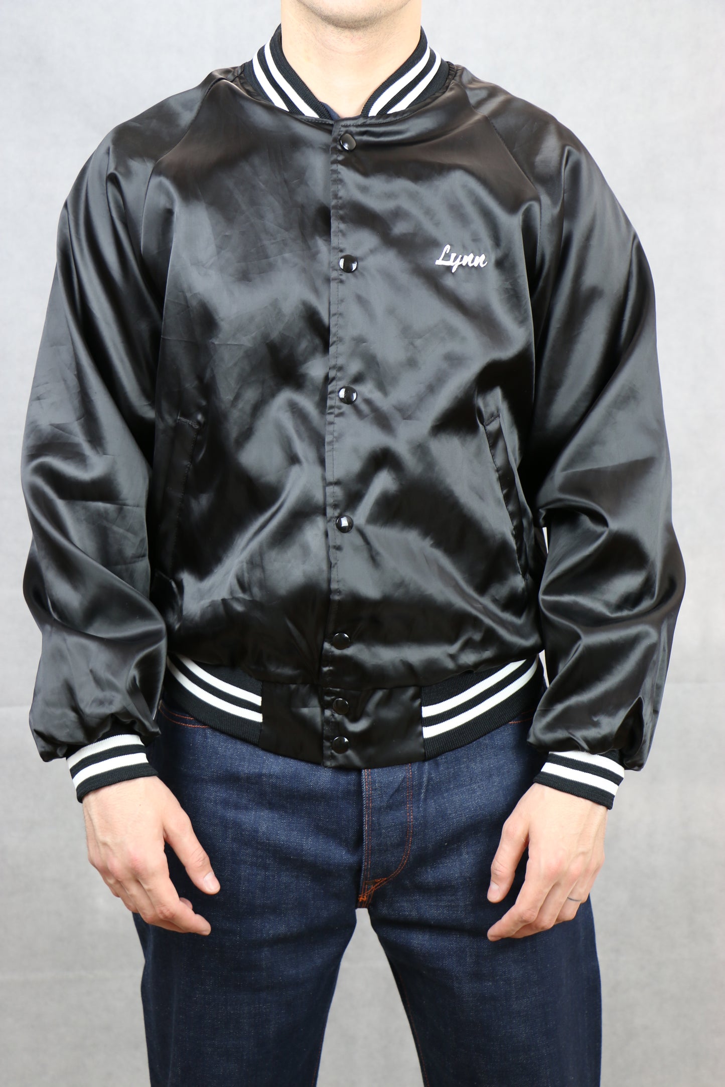 Satin Black Bomber Jacket (Jazz)  - vintage clothing clochard92.com