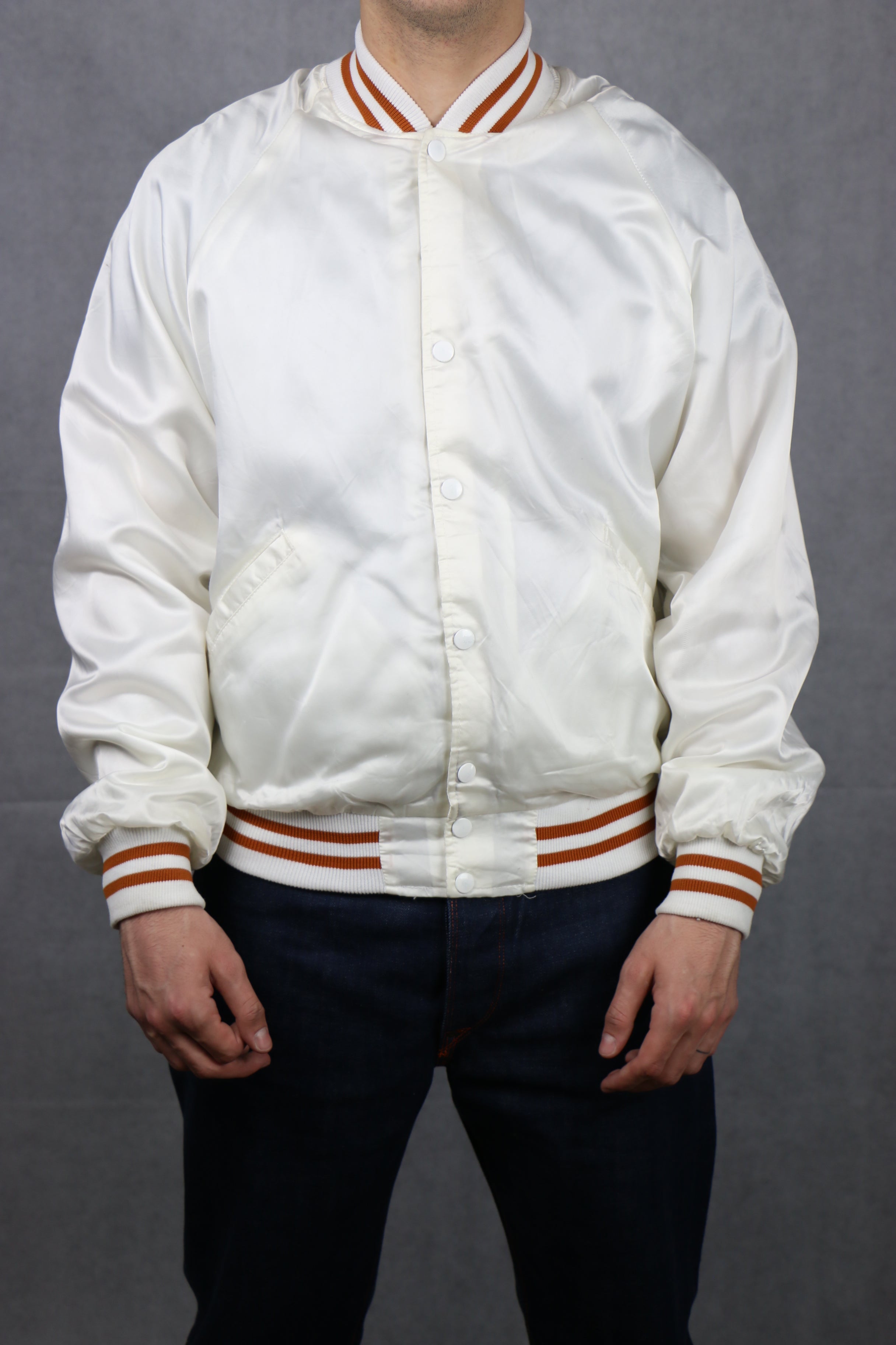 Satin White Bomber Jacket (Texas) ~ Vintage Store Clochard92.com