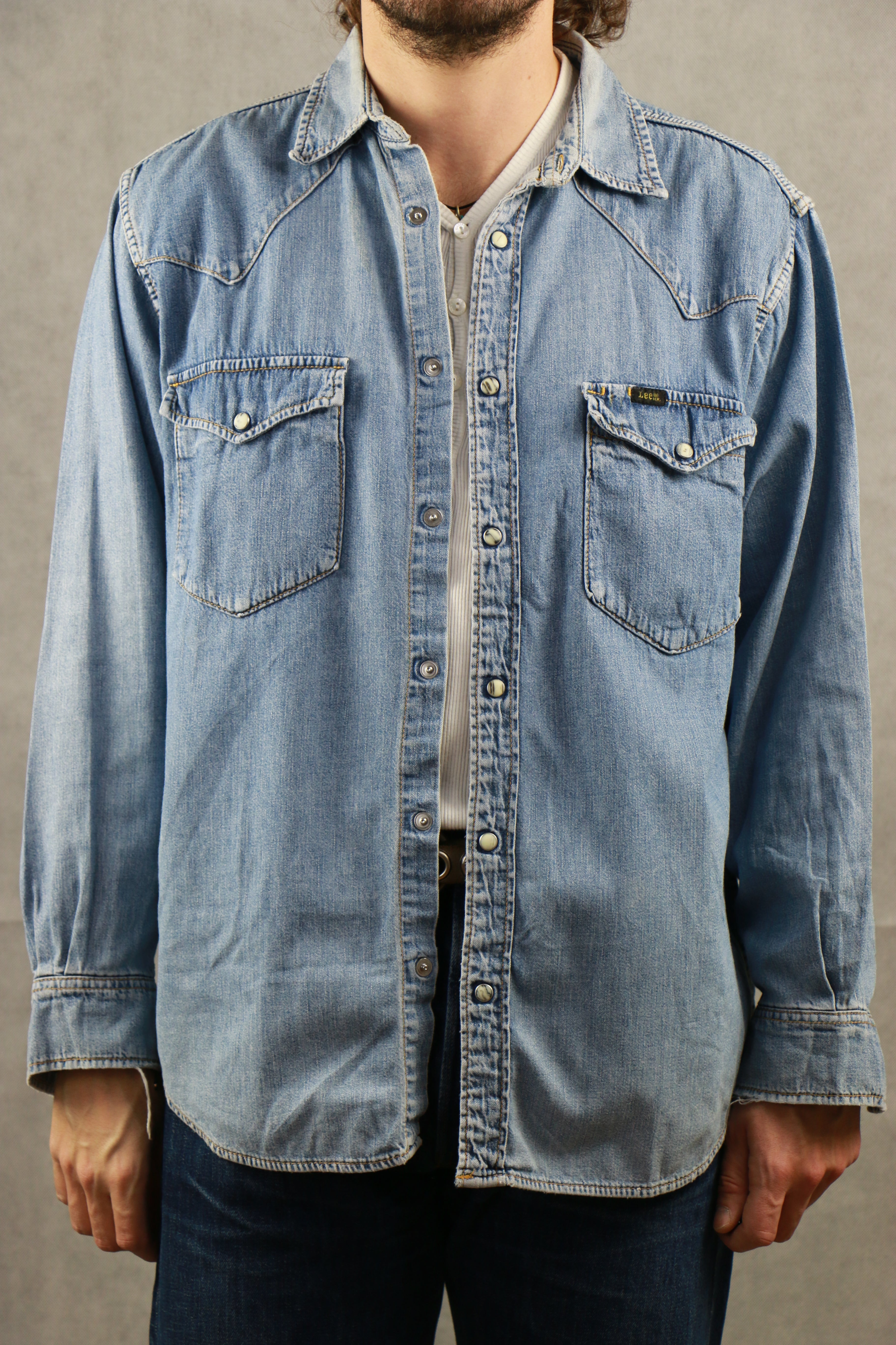 Men`s Vintage Lee Rough Riders Denim Shirt Blue Cotton Polyester Size L  PERU | eBay