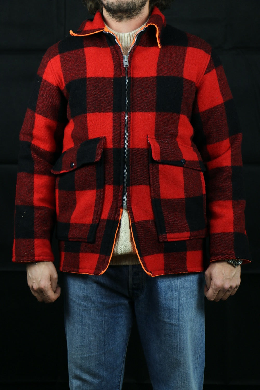 Wool Buffalo Plaid Talon Zip Reversable Jacket Vintage Store