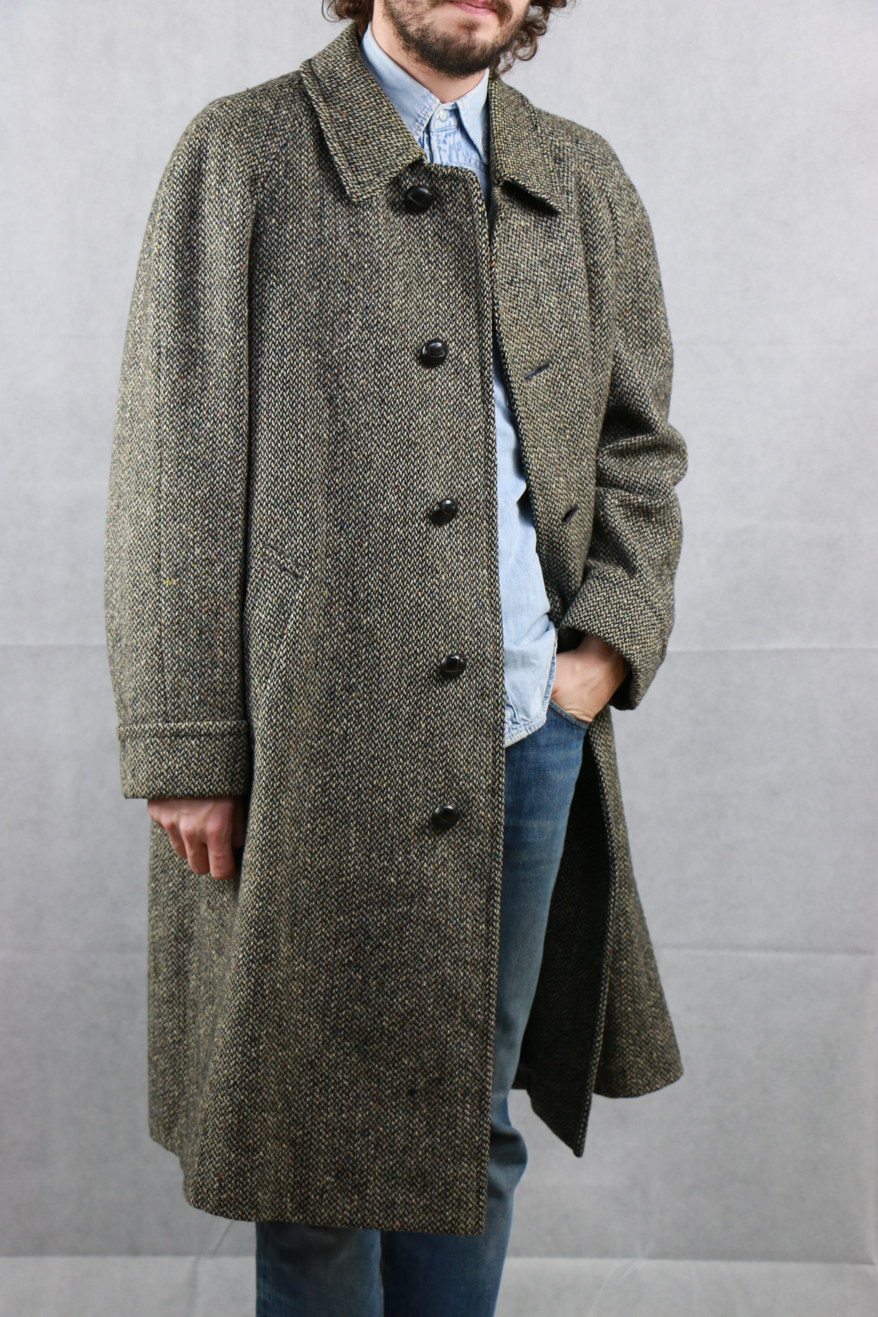 Aquascutum Tweed Coat Wooden Buttons Vintage Store Clochard92